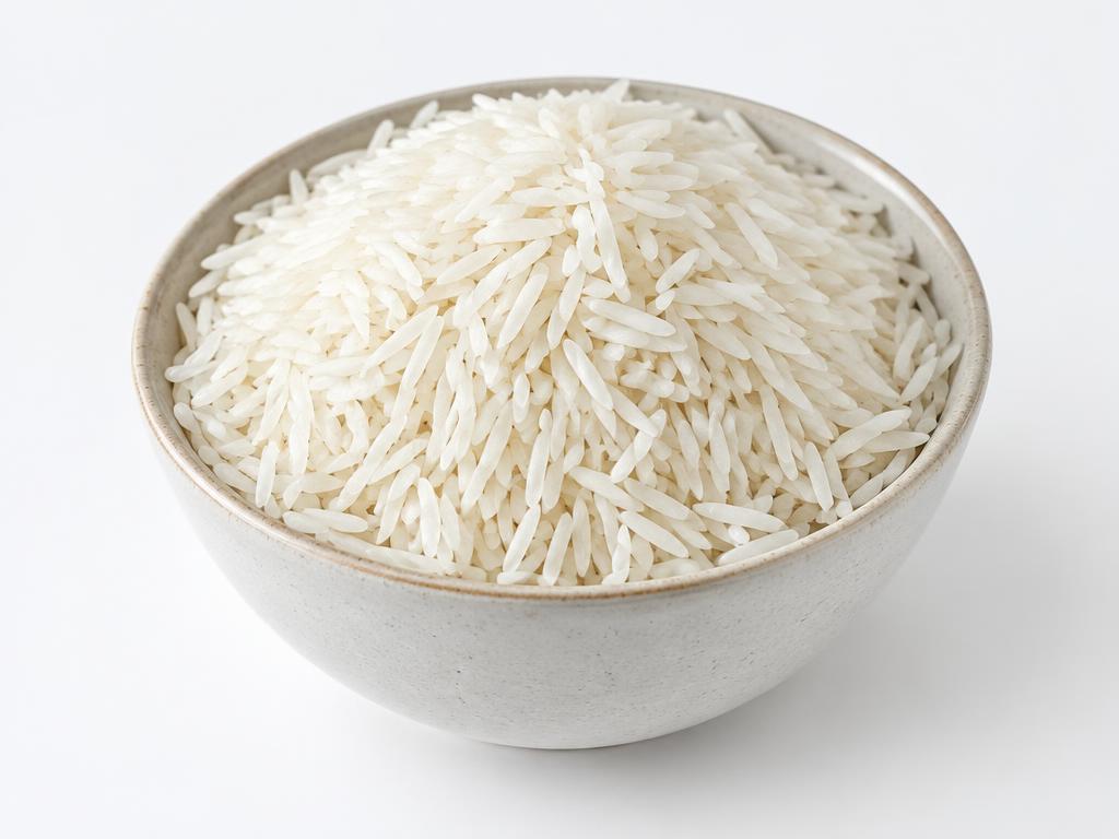 IR64 rice — medium-long white grains in a bowl
