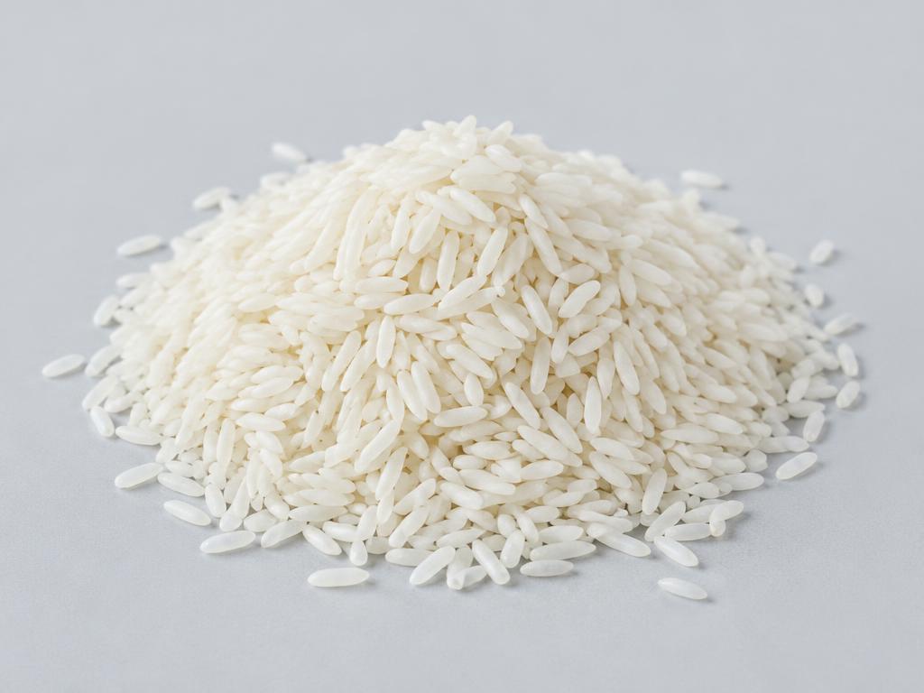 PR11 rice — medium white grains heaped on a clean surface