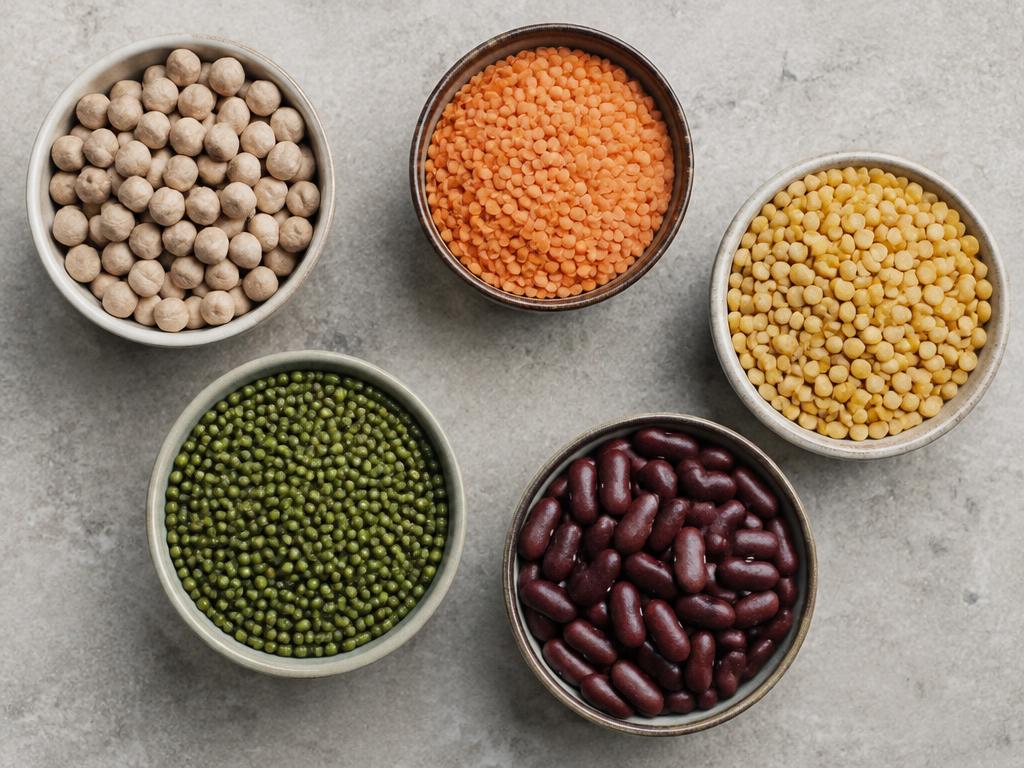 Assorted Indian dry pulses in bowls