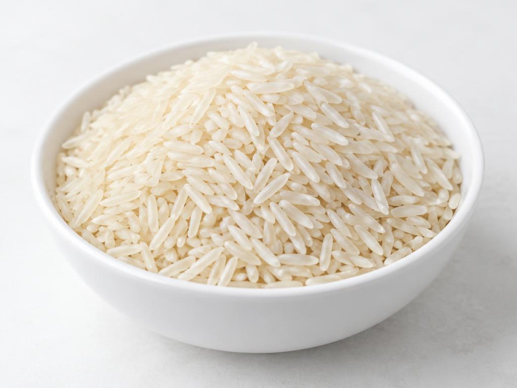 Sharbati rice — medium-long slightly creamy grains in a bowl