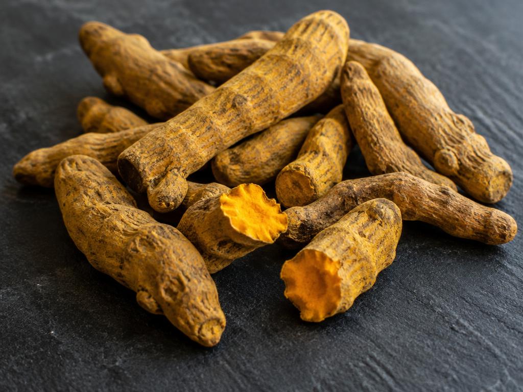 Whole dried turmeric fingers with golden interior